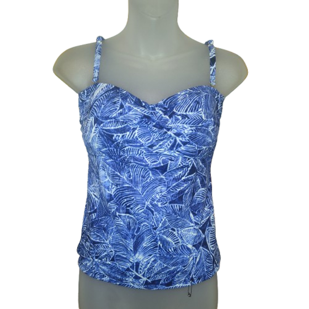 Chaps Women's Blue White Tropical Leaf Print Tankini Top Size 6 BG34